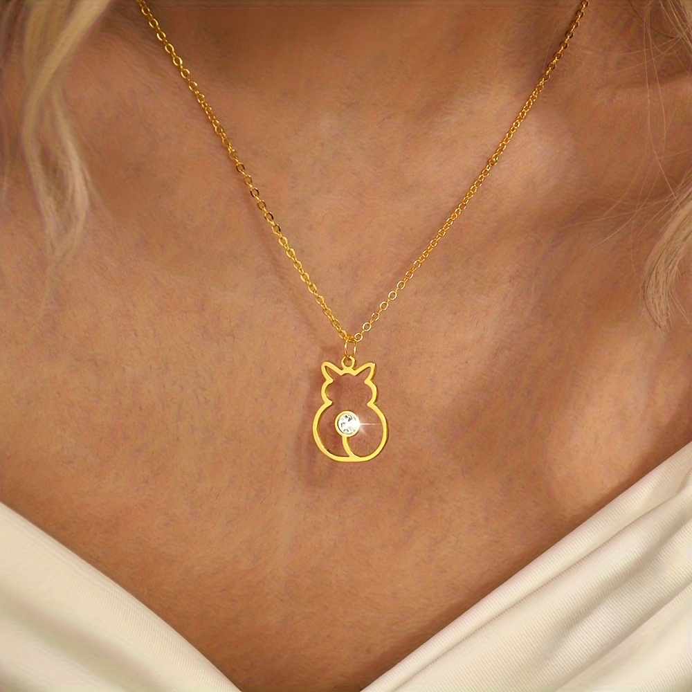 Minimalist Style Birthstone Kitten Necklace, 18K Gold Plated